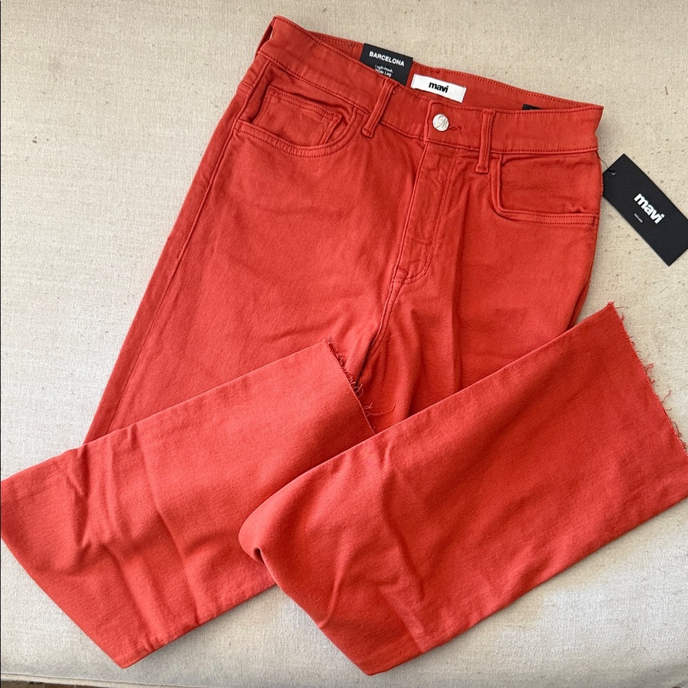 Mavi Women's High Rise, Wide Leg Orange Jeans